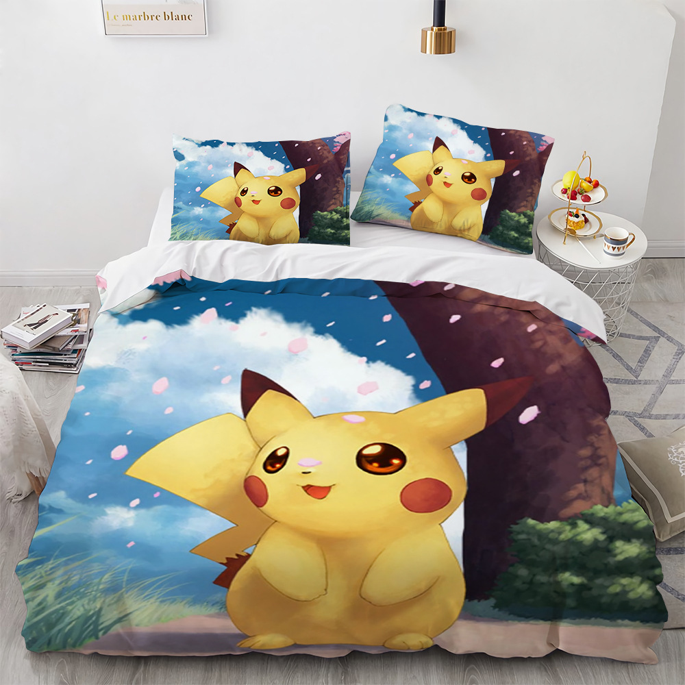 Pikachu Bed in a Bag 3 Set, Reversible Comforter Set 100 Polyester
