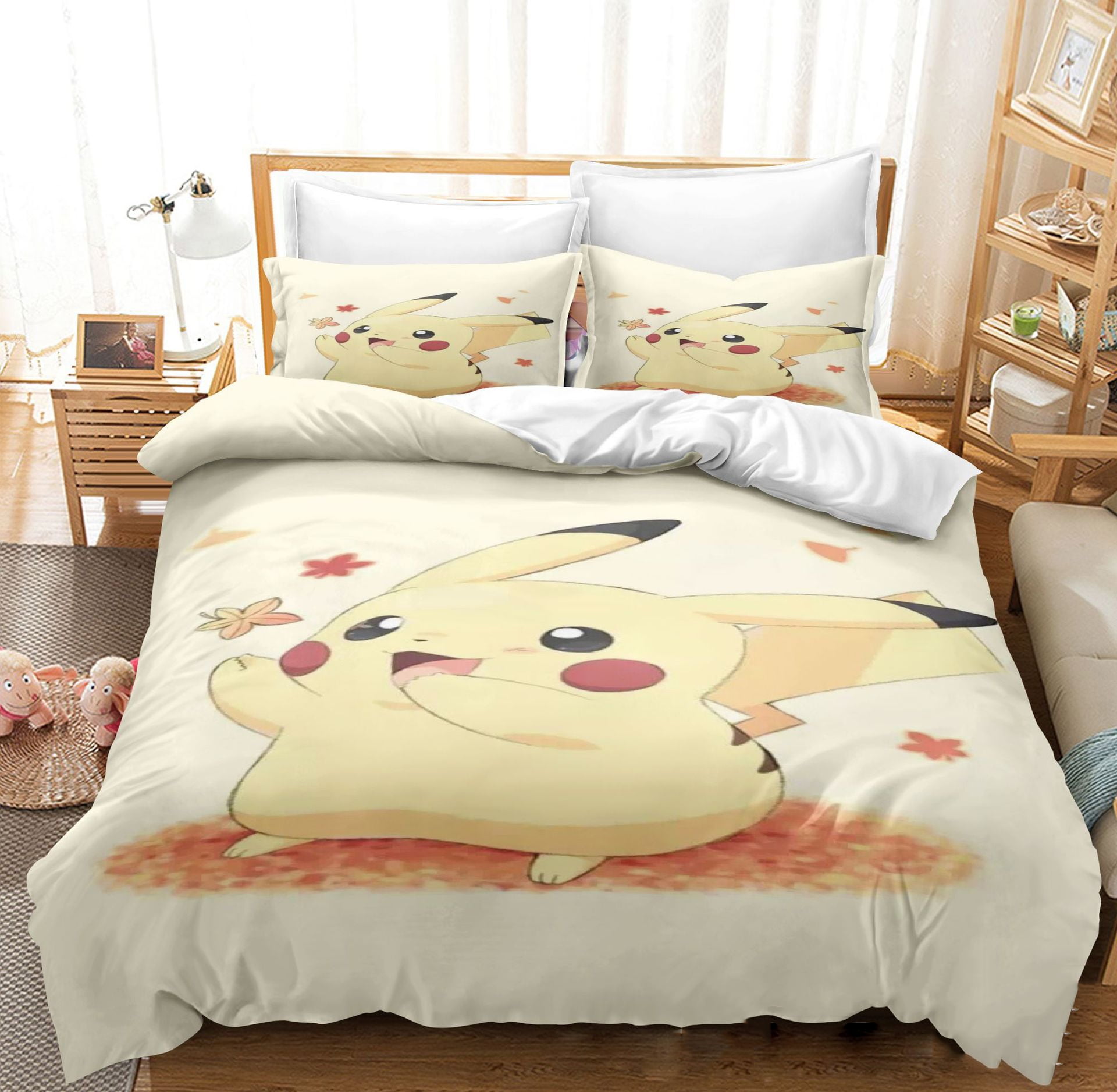 Pikachu Bed in a Bag 3 Set, Reversible Comforter Set 100 Polyester