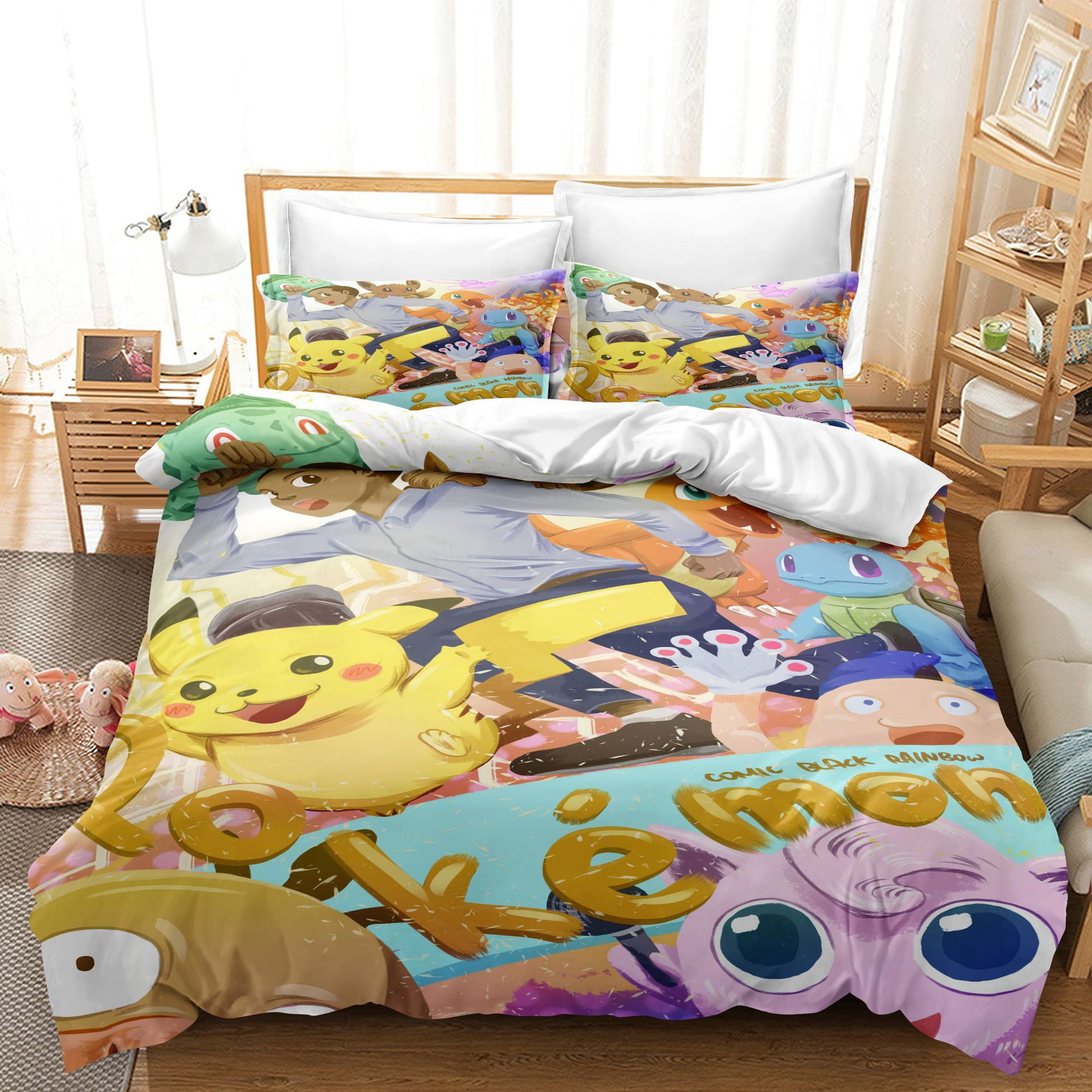 Pikachu Bed in a Bag 3 Set, Reversible Comforter Set 100 Polyester