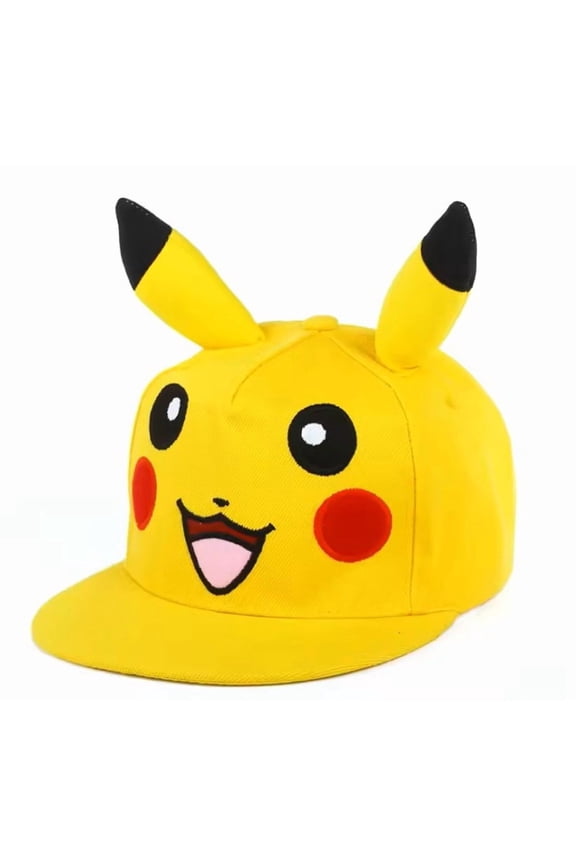 Pikachu Character with Ears Yellow Youth Size Adjustable Snapback Hat