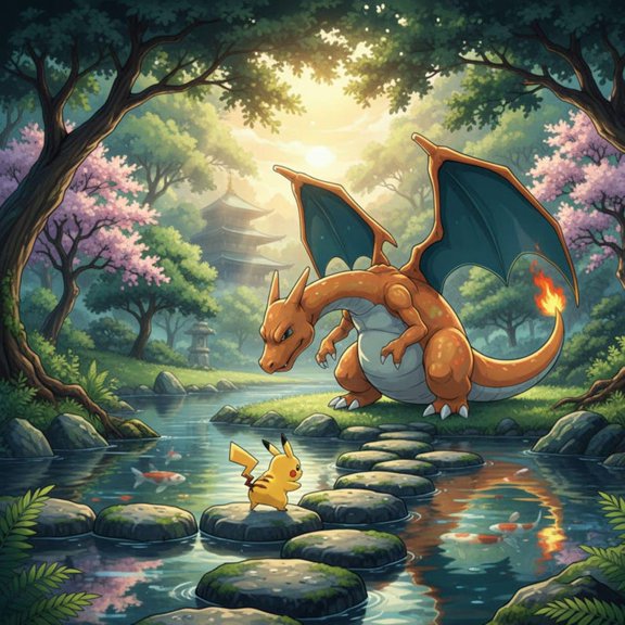 Pikachu Charizard Japanese Garden Pokemon Poster poster Wall Art Decor 8x12 UNFRAMED
