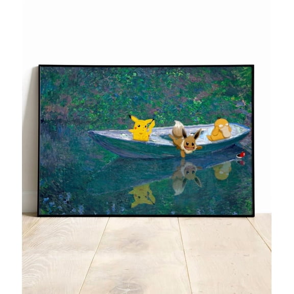 Pikachu, Eevee, and Psyduck Poster | Pokémon Claude Monet | Pikachu Poster | Interior Wall Decor | Decor Idea Gift For Fan Gaming House – Size 24x36 Unframed Poster