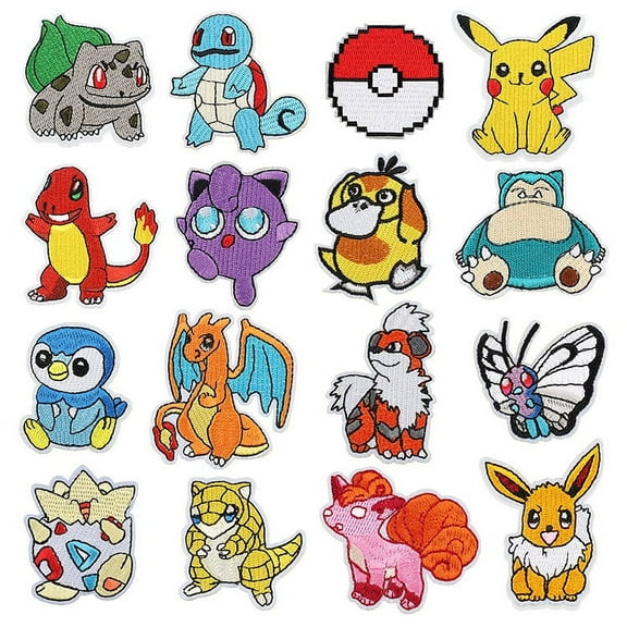 Pikachu Embroidery Patches, Charmander Iron On DIY Decorative Applique Stickers for Clothing Jeans Bag Jackets Socks Shoes (16pcs)