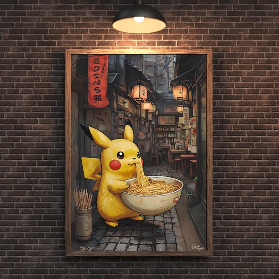 Pikachu Japanese Ramen Anime Wall Art pokemon poster Wall Art Decor 24x36 UNFRAMED