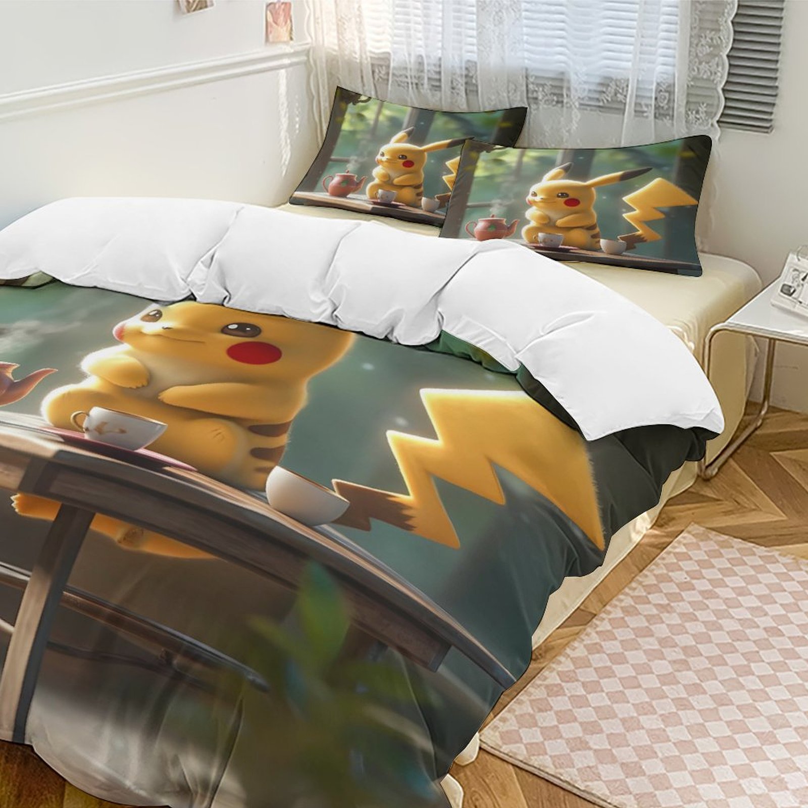 Pikachu Kids Bedding Sets Super Soft 1 Comforter Cover And 2 Pillowcase