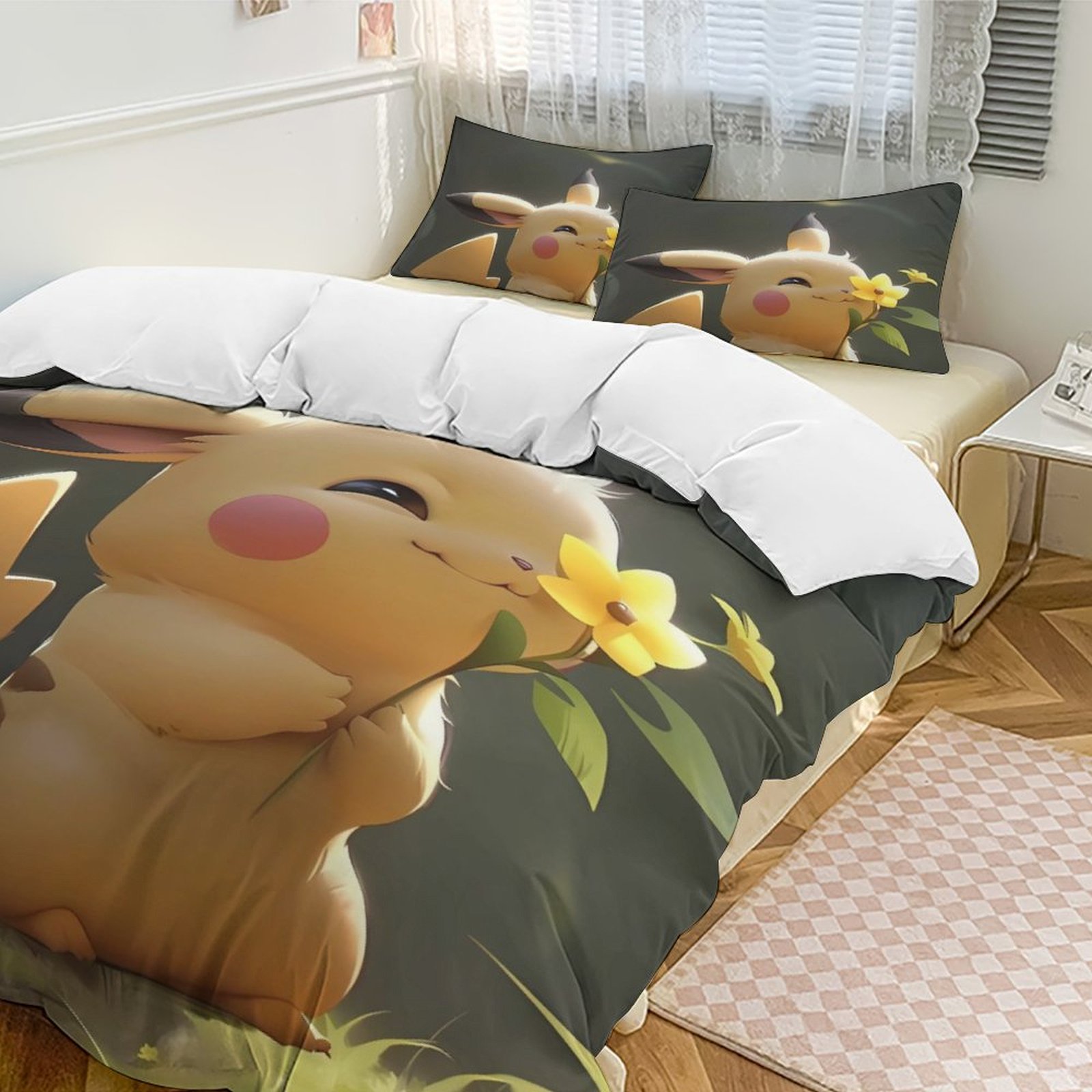 Pikachu Kids Bedding Sets Super Soft 1 Comforter Cover And 2 Pillowcase