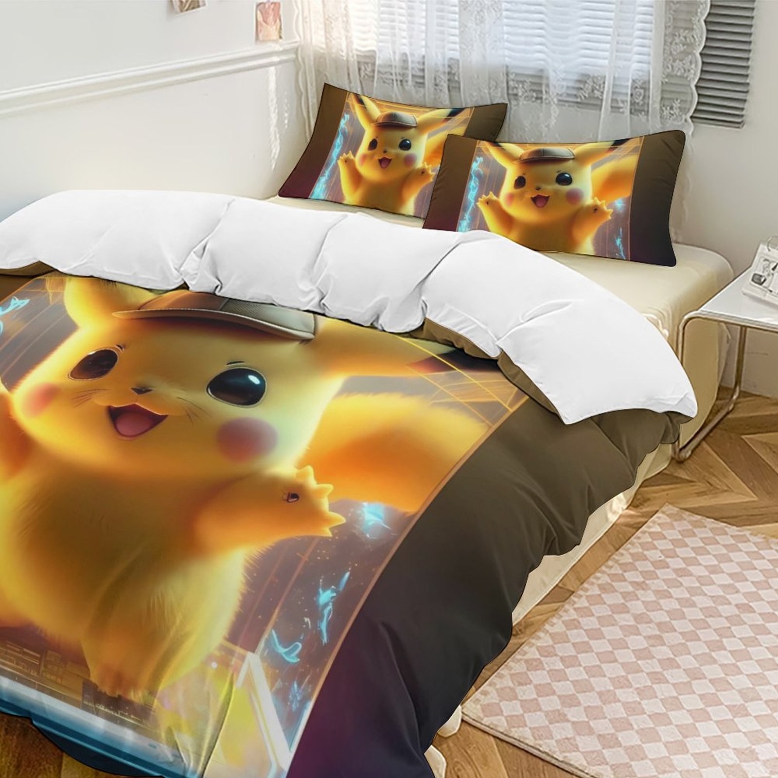 Pikachu Kids Bedding Sets Super Soft 1 Comforter Cover And 2 Pillowcase