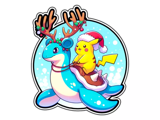 Pikachu & Lapras Christmas Ride Waterproof Sticker Phone Decal Water ...