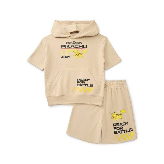 Pikachu Little Boys and Big Boys Short Sleeve Hoodie Shorts 2pc Set, Sizes 4-16