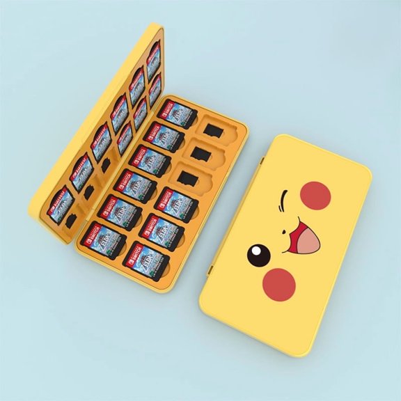 Pikachu Nintendo Switch Game Case for Switch Cartridge Case with 24 Game Card Slots & SD Card Slots, Hard Shell, Silicone Lining Black