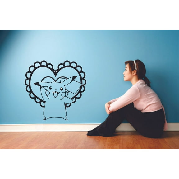 Pikachu Pokemon Heart Cute Pokeball Cartoon Wall Sticker Art Decal for Girls Boys Children Room Bedroom Nursery Kindergarten House Fun Home Decor Stickers Wall Art Vinyl Decoration Size (8x10 inch)