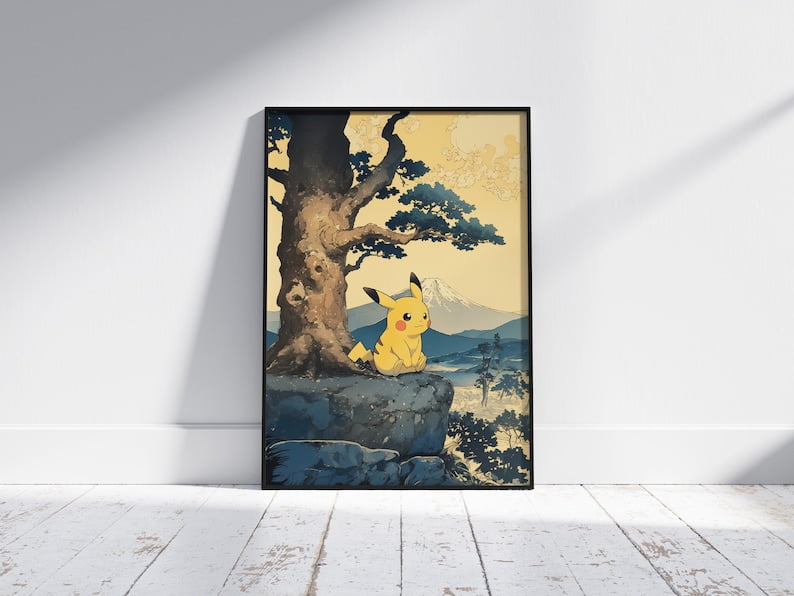 Pikachu, Pokemon Poster, Japanese Tapestry Style, Mount Fuji Japan ...