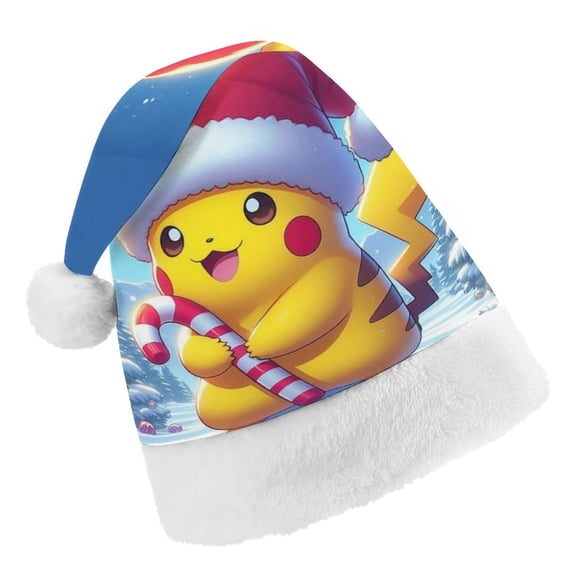 Pikachu Santa Hat Christmas Unisex Winter Hat Fit for Adults and Kids Knitted Beanie Hat for Women Men Family Holiday Xmas Christmas Party Supplies Lovely Style(One Size)