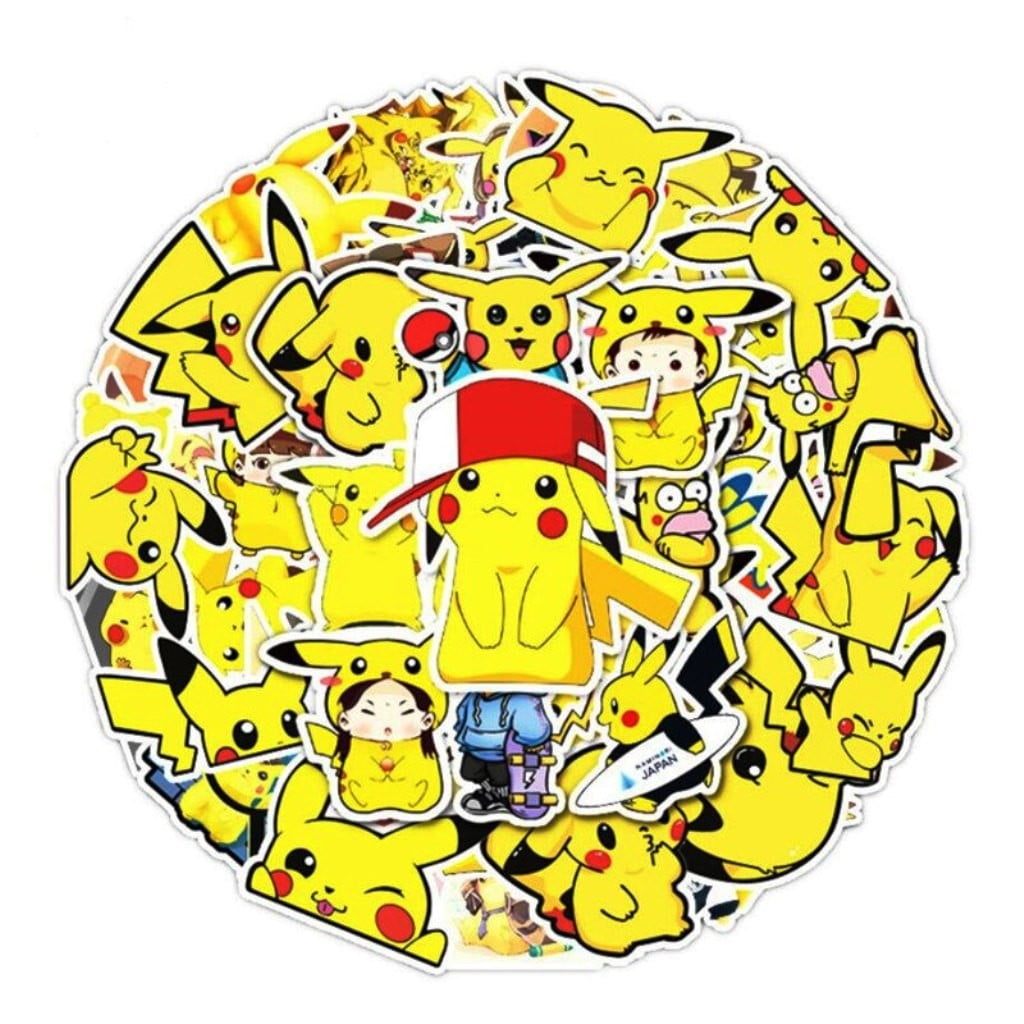Pikachu Themed Set of 50 Assorted Stickers Decal Set 