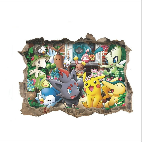 Pikachu Wall Sticker Detachable PVC Material 3D Cartoon Wall Sticker for Kids Room Bedroom Wall Decor, 16 inches x 24 inches