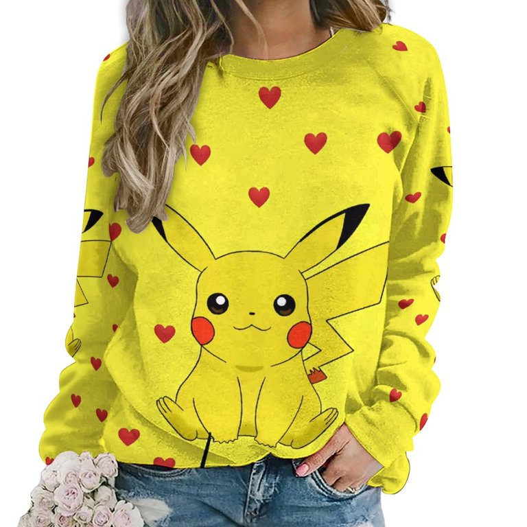 Pikachu Women Rround Neck Sweater Long Sleeve Pullover Top for