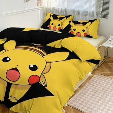 PikachuCartoon Anime 3 Piece Bed Soft Quilt Set 1 Duvet Cover And 2 Pillowcases for Bedroom 102"x90"