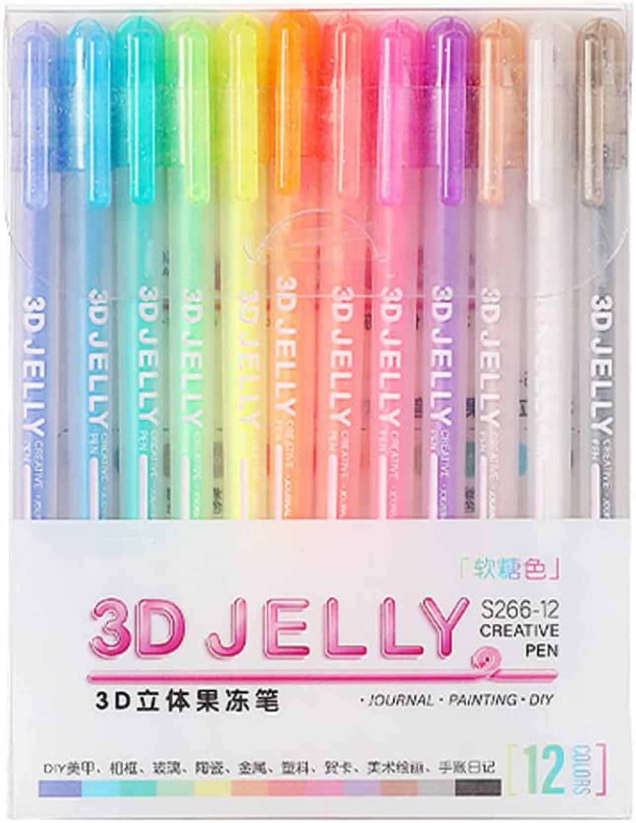 TTCPUYSA 12Pack 3D Jelly Ink Pen Set,Sparkled Assorted Colors Gel  Pens,Highlighters Glitter Gel Pens DIY Fluorescent Painting Pen for Drawing  Marks