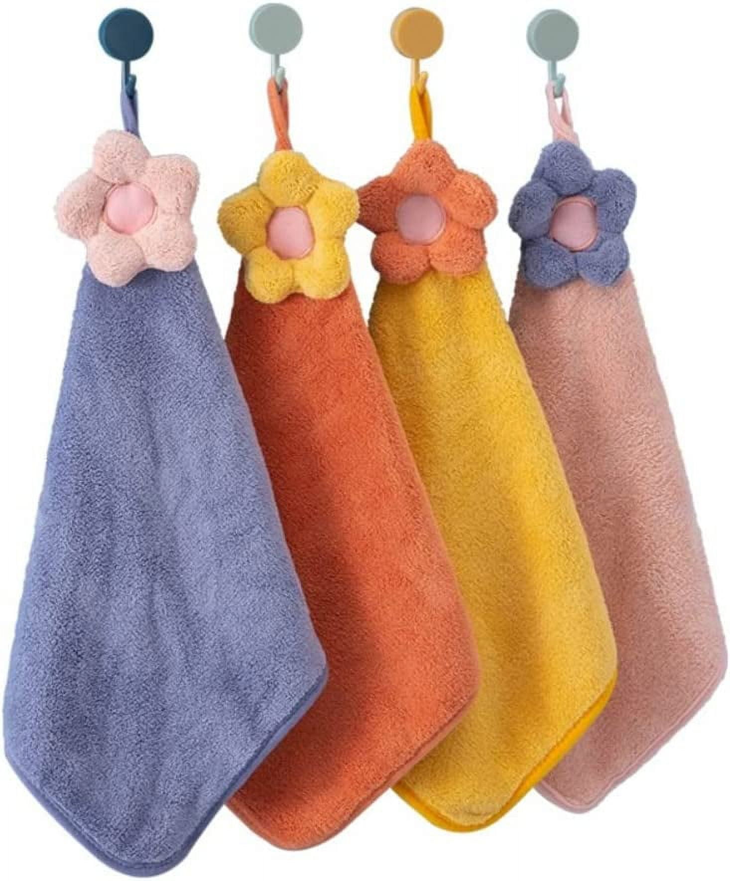 Pikadingnis 4 Pack Cute Flower Hanging Hand Towel with Loop for Kitchen