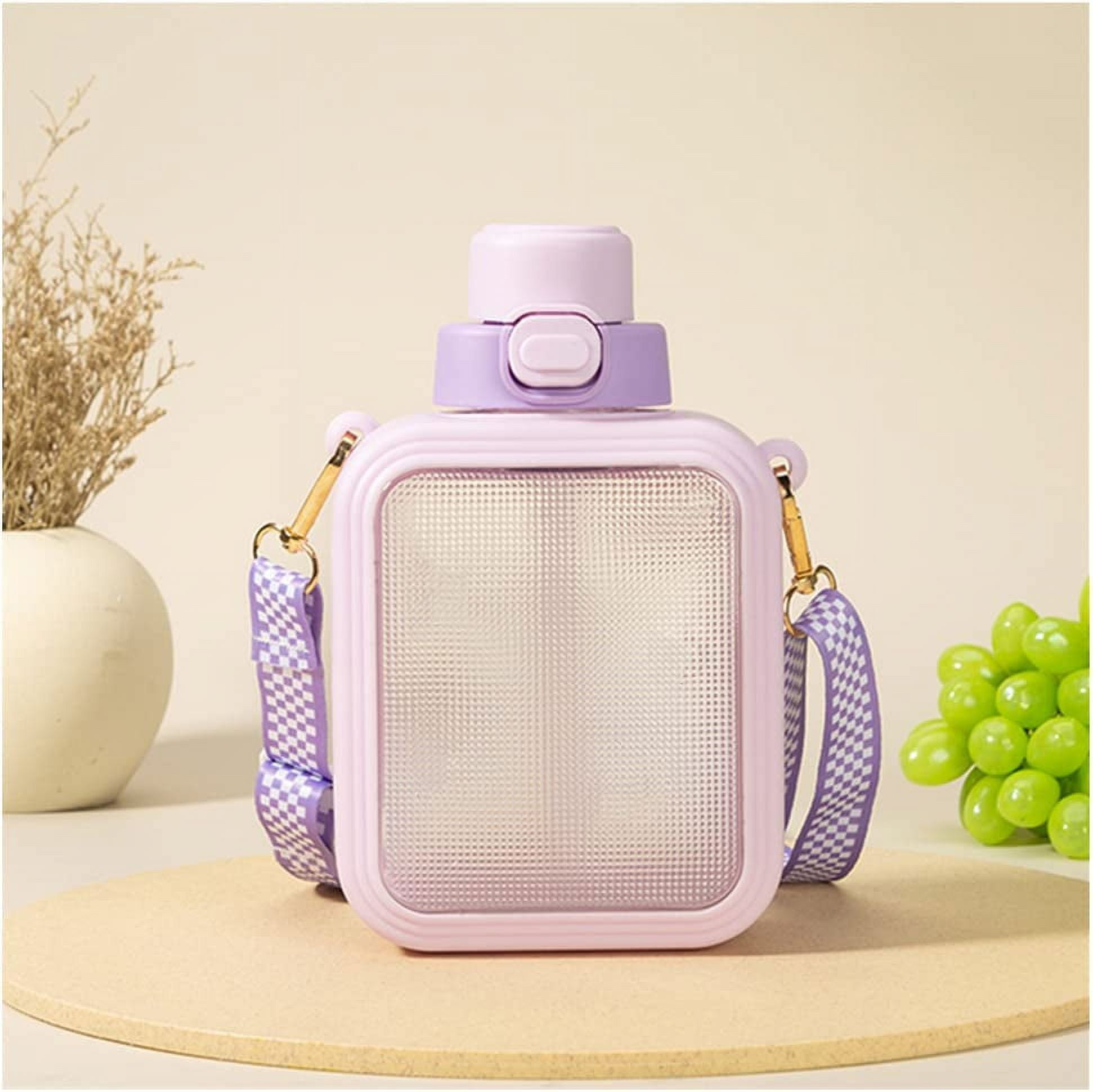 Pikadingnis Cute Flat Water Bottle Square with Straw, Kawaii