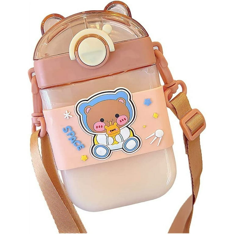 Pikadingnis Cute Flat Water Bottle Square with Straw, Kawaii
