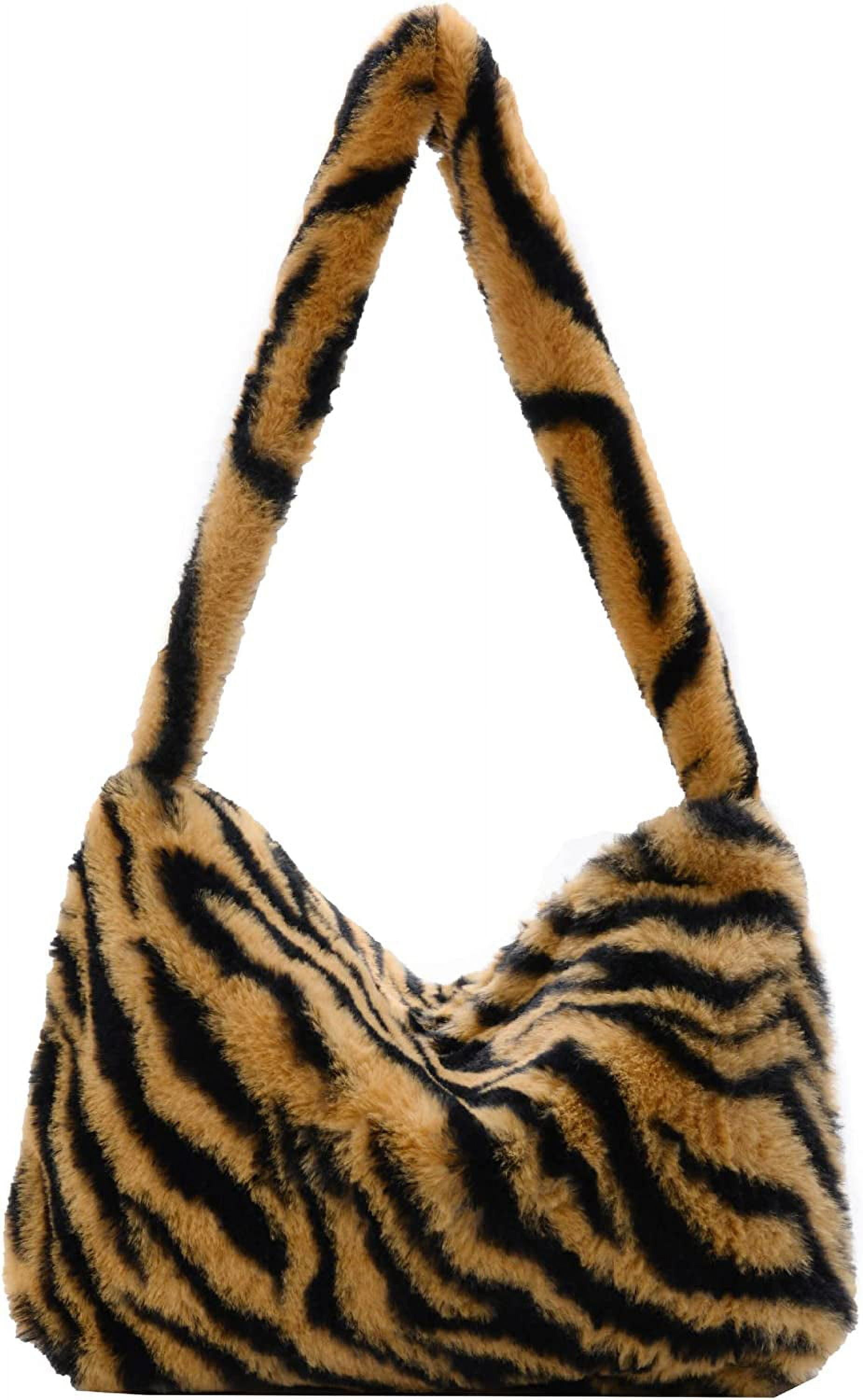 Pikadingnis Plush Zabra Printed Tote Bag Y2K Fuzzy Fluffy Shoulder