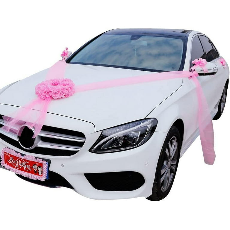 Pikadingnis Wedding Car Decorations, Artificial Flowers Bouquet, Ribbon  Bows Wedding Decor for Car Door Handle Ornament Supplies Party Events