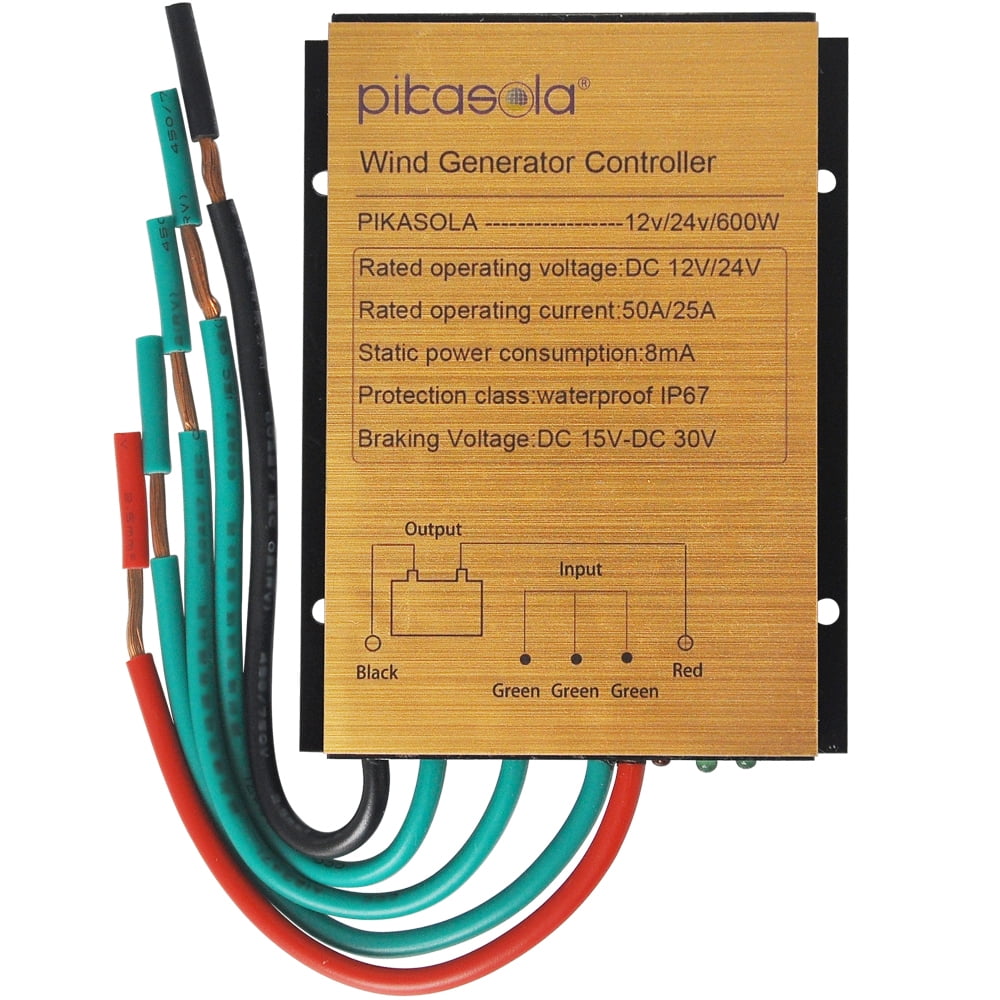 Pikasola Wind Turbine Charge Controller Mini Wind Turbine Generator Controller IP67 Waterproof 12V/24V Automatic Controller Suitable for 400Watt 500Watt 600Watt Wind Turbine System