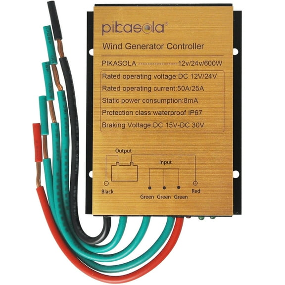 Pikasola Wind Turbine Charge Controller Mini Wind Turbine Generator Controller IP67 Waterproof 12V/24V Automatic Controller Suitable for 400Watt 500Watt 600Watt Wind Turbine System