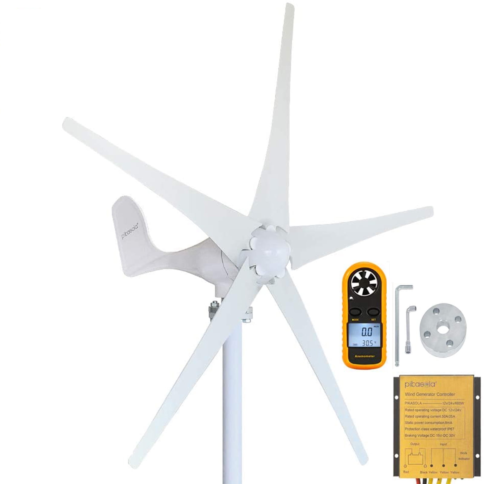 Pikasola Wind Turbine Generator Kit 400W 12V with 5 Blade, Wind Generator Kit with Charge Controller, Wind Power Generator for Marine, RV, Home, Windmill Generator Suit for Hybrid Solar Wind System