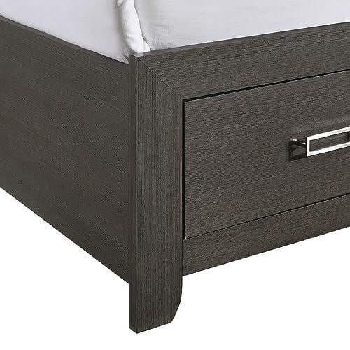 King Dark Gray Platform Storage Bed with LED Lights and Bluetooth Speakers