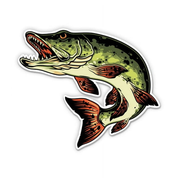 Pike Fish - 3" Vinyl Sticker - For Car Laptop Water Bottle Phone - Waterproof Decal