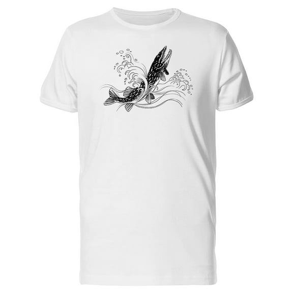 Pike Fish Grunge Sketch T-Shirt Men -Image by Shutterstock, Male Large