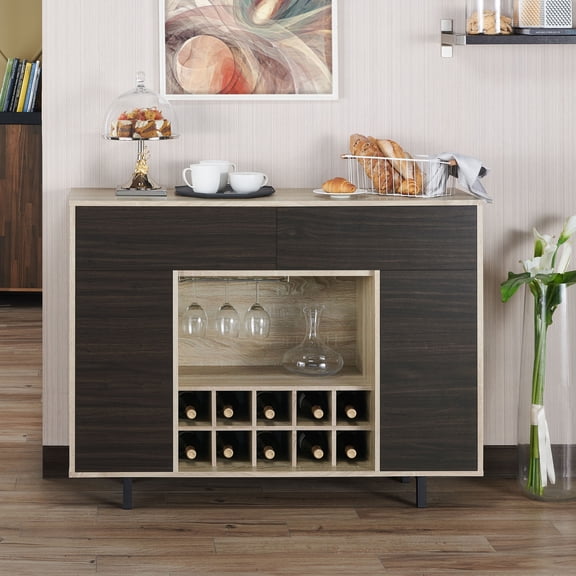 Pike Multi-Storage Wood Buffet Server with Doors, Natural Oak