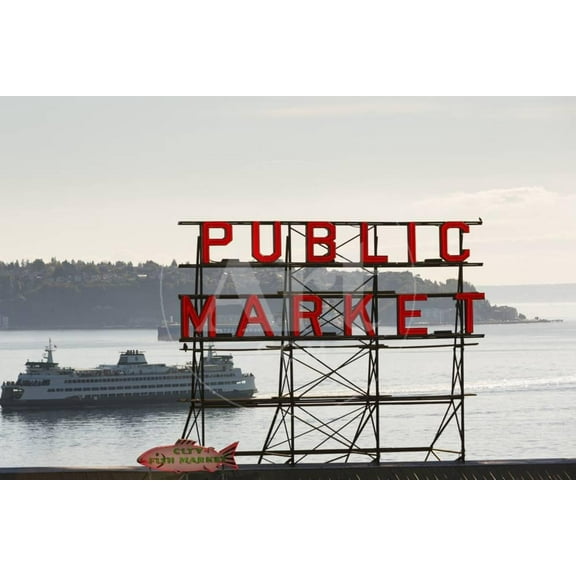 Pike Place Market Sign, Unframed Photographic Print Wall Art by Jon Hicks Sold by Art.Com