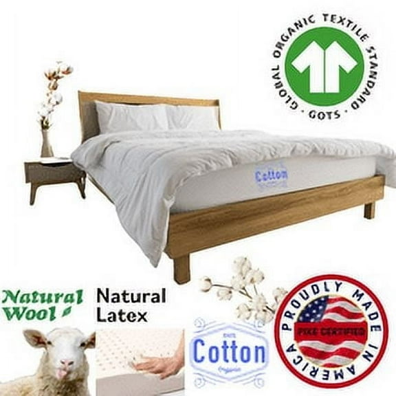 Pike's Brand GTOS Certified Cotton, Wool & Latex Mattress - No Springs - Made in USA Organic Twin Size (38"x75"x6")