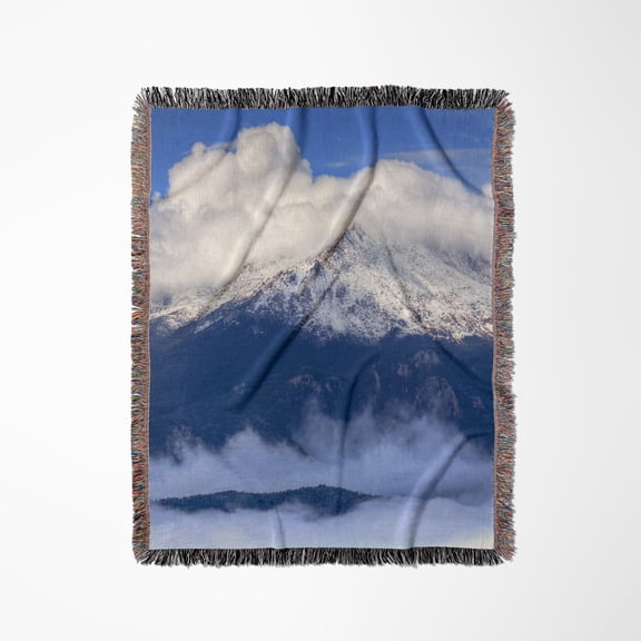 Pikes Peak With Fresh Snowfall And Clouds, Woven Blanket