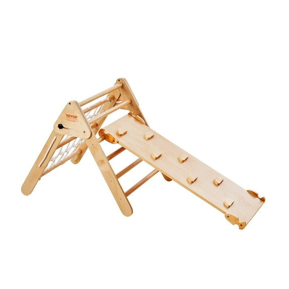 Pikler Triangle Set 4 in 1 Toddler Climbing Toys Indoor Playground Large Wooden Climbing Gym for Toddlers 1-3 Years Montessori Climbing Set with Triangle and Ramp Wood Color