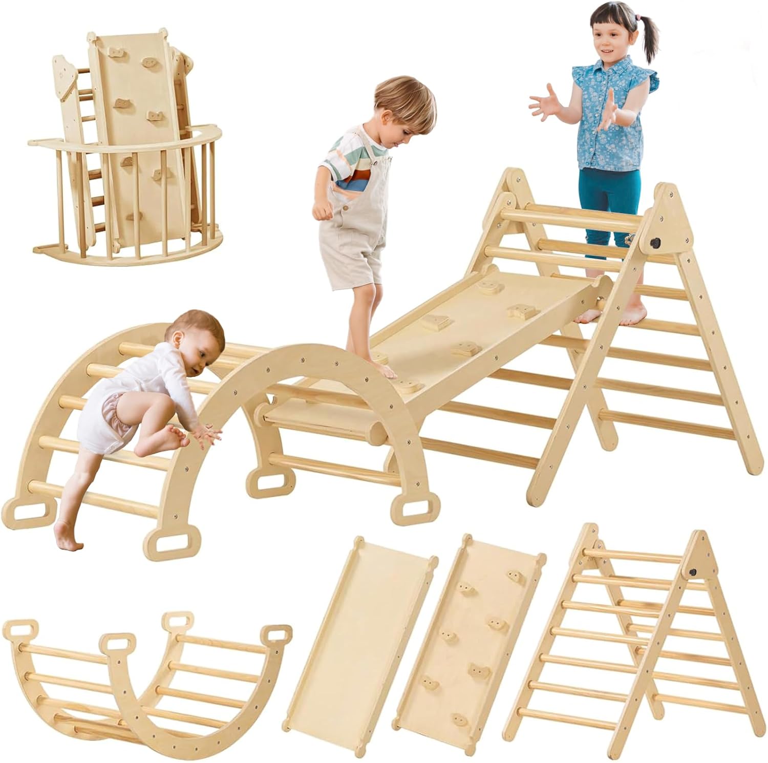 Climbing Toys For Year Old 8-in-1 Pikler Triangle Set: Foldable