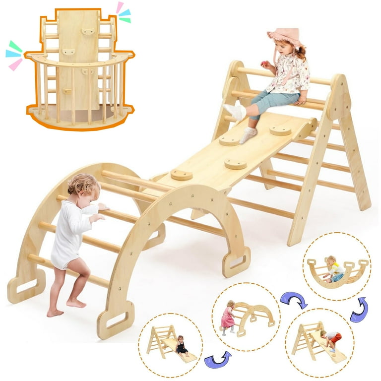 Pikler Triangle Set, in Wooden Montessori Climbing Toys Baby