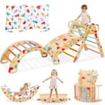 thumbnail image 1 of Pikler Triangle Set with Cushion, 8 in 1 Wooden Montessori Climbing Toys Indoor Playground Jungle Gym Playsets for Toddler, Baby, Kid,Rainbow, 1 of 8