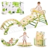 Pikler Triangle Set with Cushion, 8 in 1 Wooden Montessori Climbing Toys, Foldable Indoor Playground Jungle Gym Playsets for Toddler, Baby, Kid,Green