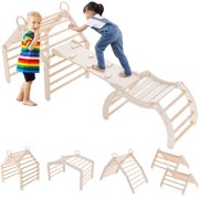 Pikler Triangle Set 7 in 1, Foldable Transformable Wooden Montessori Climbing with Arch and Ramp, Wood Play Gym, Toddler Gym for 2-6 Years.