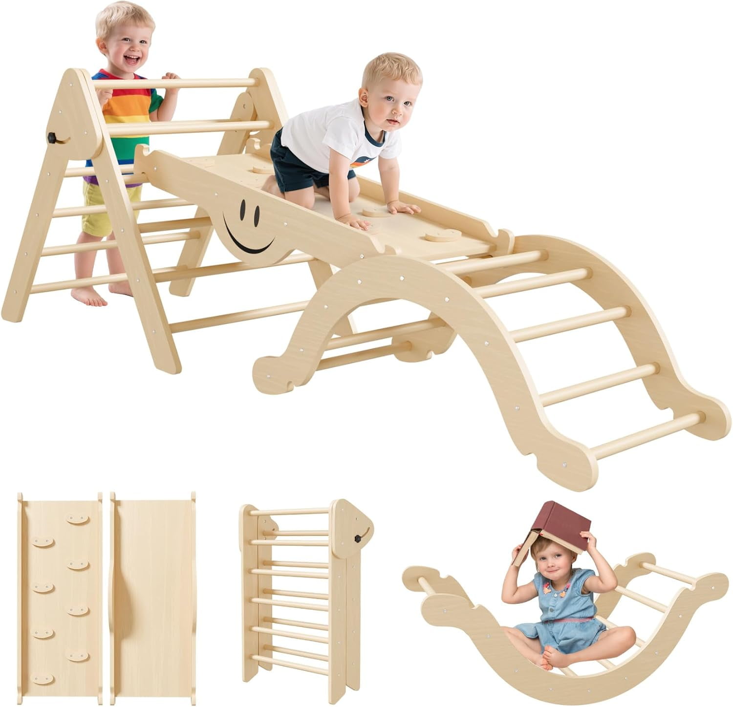 GLACER Wooden Climbing Triangle Ladder With Ramp | 2-in-1 Foldable Toddler Climber & Slide