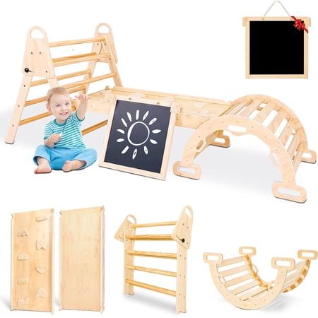Pikler Triangle Set 8 in 1 Toddler Toy Indoor Foldable Montessori Climbing Set