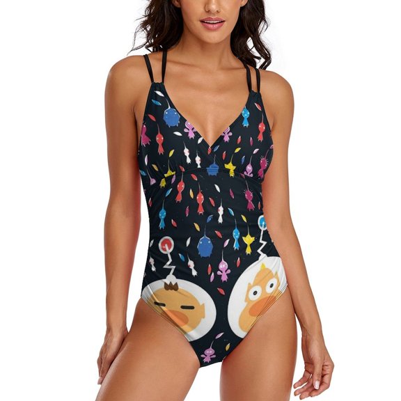 Pikmin Womens One-Pieces Swimsuit Sexy CirssCross Swimwear Printing Bathing Suits S