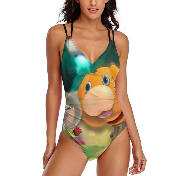 Pikmin Womens One-Pieces Swimsuit Sexy CirssCross Swimwear Printing Bathing Suits XL