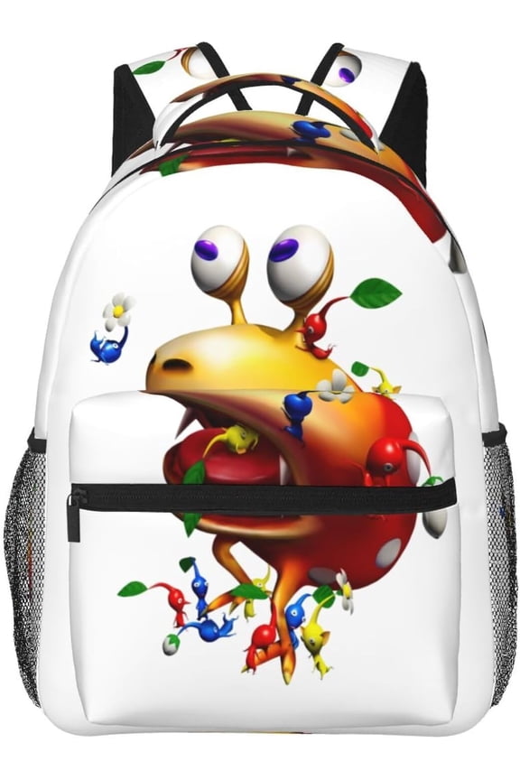 Pikmini Game Backpack Black Cartoon Backpack Casual Travel Daypack Lightweight Durable Laptop Backpack Fashion Novelty Game Backpack