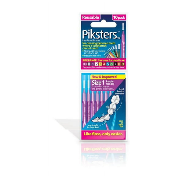 Piksters 10 pack Interdental Brushes Size 1 Purple Reusable for cleaning between teeth