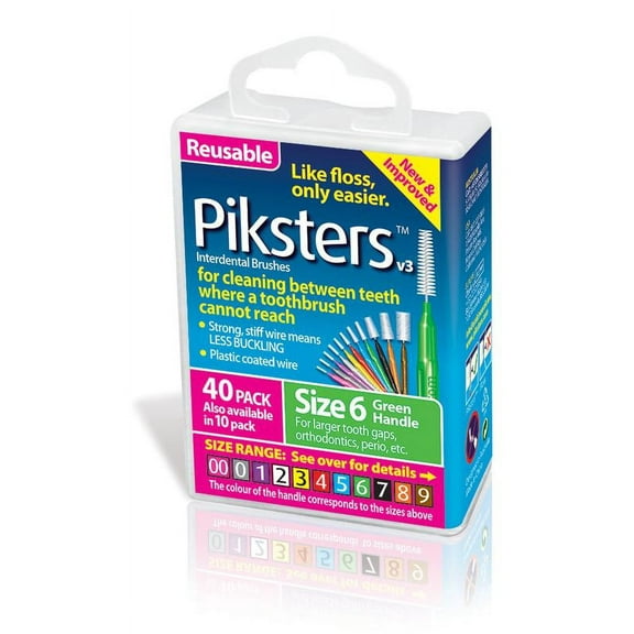 Piksters 40 Pack Interdental Brushes Size 6 Green Reusable For Cleaning Between Teeth